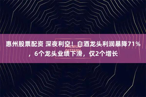 惠州股票配资 深夜利空！白酒龙头利润暴降71%，6个龙头业绩下滑，仅2个增长